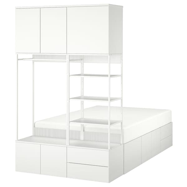 Ikea PLATSA - Bed frame with 8 door+4 drawers, white/Fonnes, 142x244x223 cm