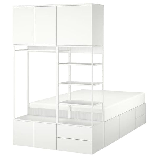 Ikea PLATSA - Bed frame with 8 door+4 drawers, white/Fonnes, 142x244x223 cm