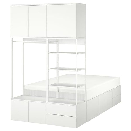 PLATSA - Bed frame with 8 door+4 drawers, white/Fonnes, 142x244x223 cm