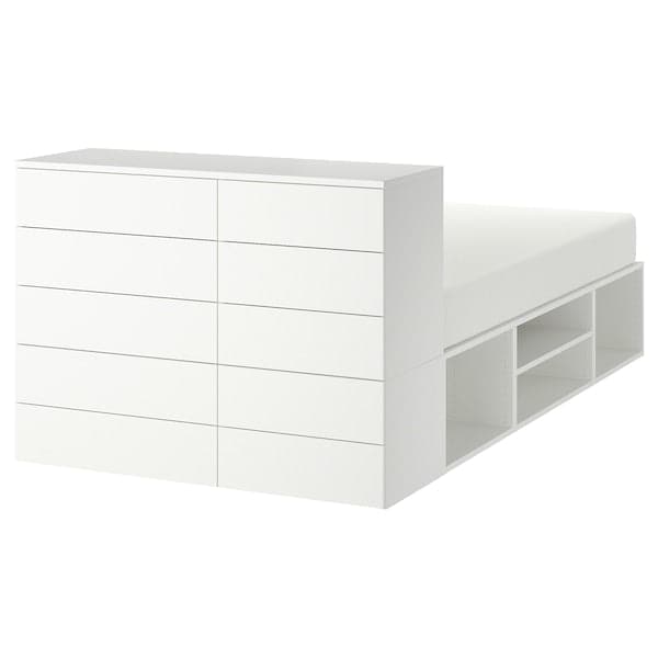 PLATSA - Bed frame with 10 drawers, white/Fonnes, 140x244x103 cm - best price from Maltashopper.com 89302914