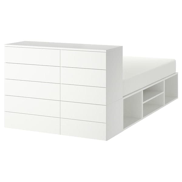 PLATSA - Bed frame with 10 drawers, white/Fonnes, 140x244x103 cm - best price from Maltashopper.com 89302914