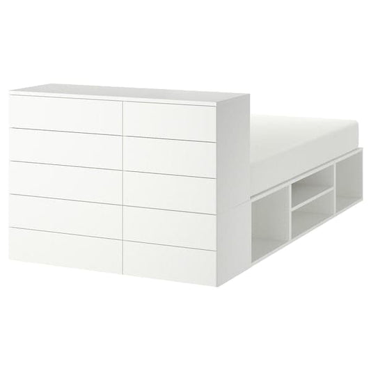 PLATSA - Bed frame with 10 drawers, white/Fonnes, 140x244x103 cm - best price from Maltashopper.com 89302914