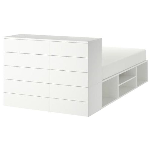 PLATSA - Bed frame with 10 drawers, white/Fonnes, 140x244x103 cm