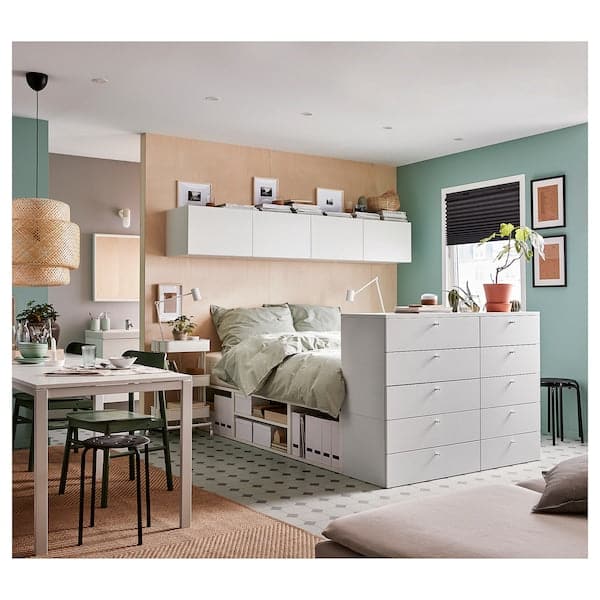 Ikea PLATSA - Bed frame with 10 drawers, white/Fonnes, 140x244x103 cm