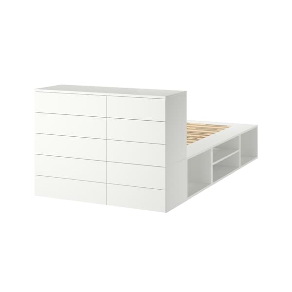 PLATSA - Bed frame with 10 drawers, white/Fonnes, 140x244x103 cm - best price from Maltashopper.com 89302914