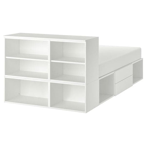 PLATSA - Bed frame with 2 drawers, white/Fonnes, 142x244x103 cm