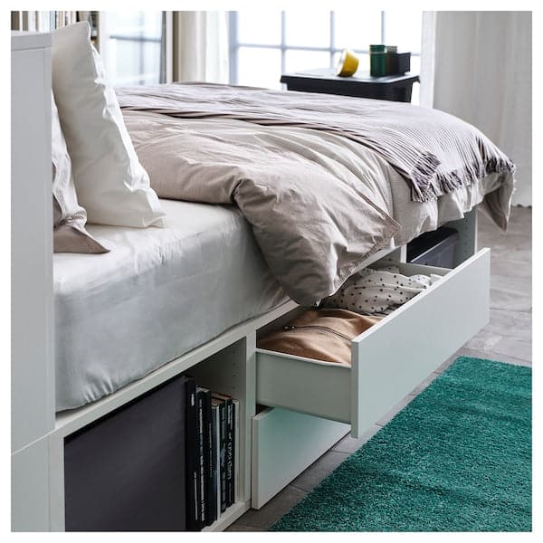 PLATSA - Bed frame with 2 drawers, white/Fonnes, 142x244x103 cm - best price from Maltashopper.com 99302918