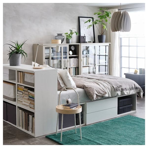 Ikea PLATSA - Bed frame with 2 drawers, white/Fonnes, 142x244x103 cm