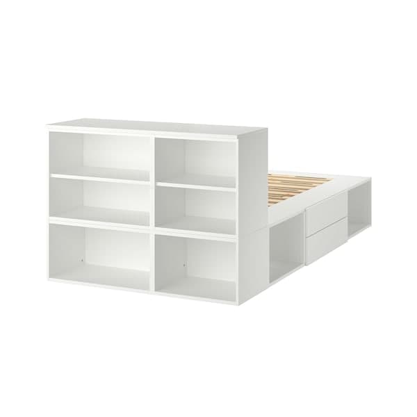 PLATSA - Bed frame with 2 drawers, white/Fonnes, 142x244x103 cm - best price from Maltashopper.com 99302918