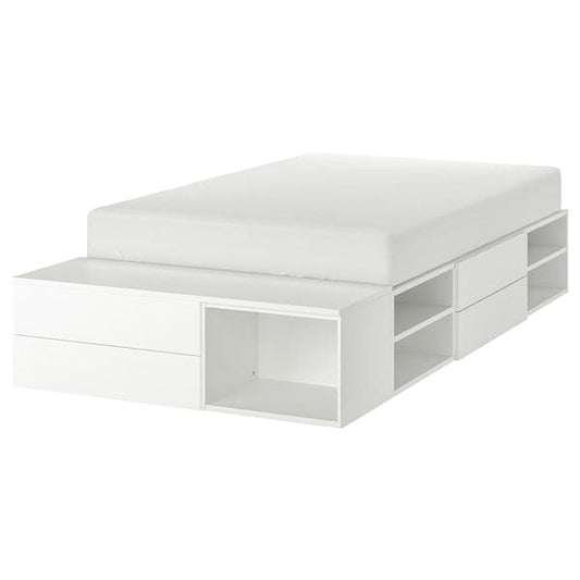 PLATSA - Bed frame with 4 drawers, white/Fonnes, 142x244x43 cm - best price from Maltashopper.com 09302913