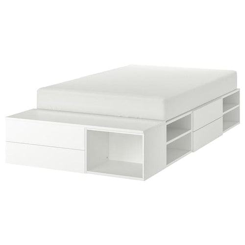 PLATSA bed frame with 4 drawers, white/Fonnes, 142x244x43 cm