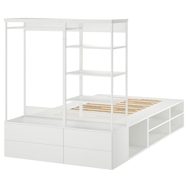 PLATSA - Bed frame with 4 drawers, white/Fonnes, 140x244x163 cm - best price from Maltashopper.com 89326463