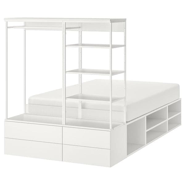 PLATSA - Bed frame with 4 drawers, white/Fonnes, 140x244x163 cm - best price from Maltashopper.com 89326463