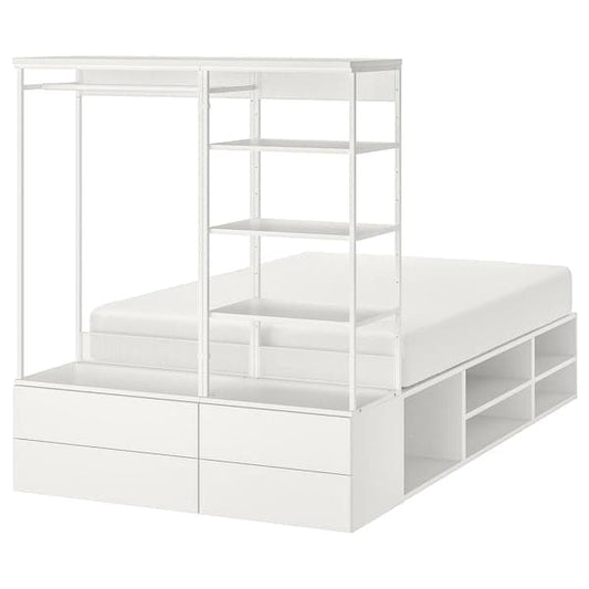 PLATSA - Bed frame with 4 drawers, white/Fonnes, 140x244x163 cm - best price from Maltashopper.com 89326463