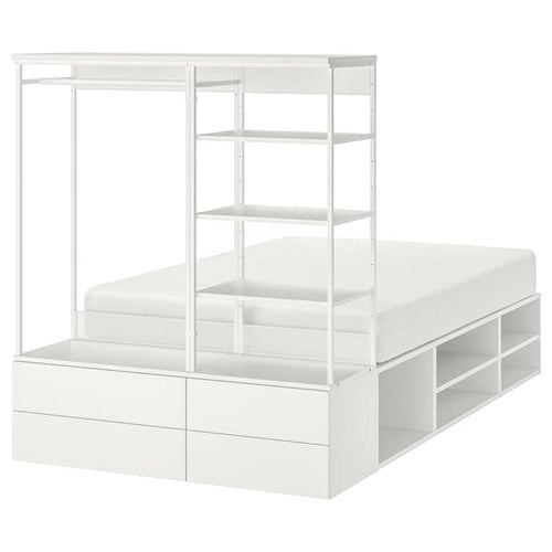 PLATSA - Bed frame with 4 drawers, white/Fonnes, 140x244x163 cm