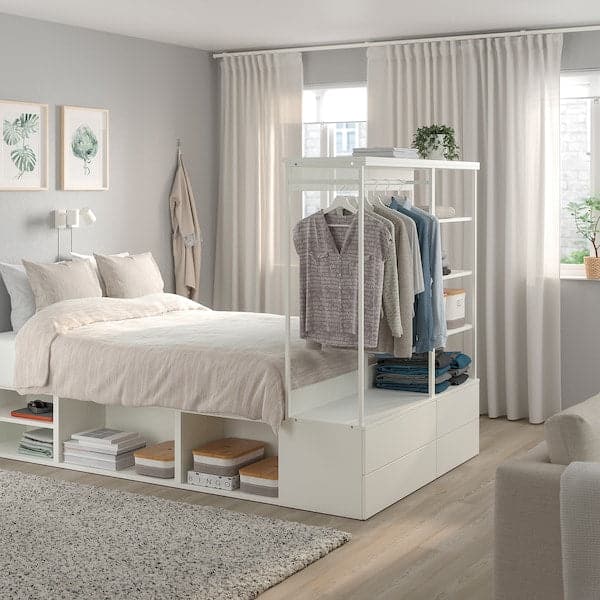 Ikea PLATSA - Bed frame with 4 drawers, white/Fonnes, 140x244x163 cm