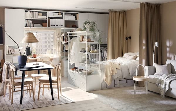 Ikea PLATSA - Bed frame with 4 drawers, white/Fonnes, 140x244x163 cm