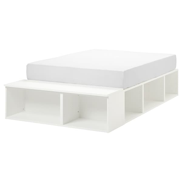 PLATSA - Bed frame with storage, white, 140x200 cm - best price from Maltashopper.com 10453086
