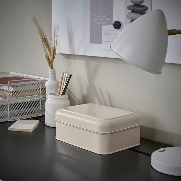 PLOGFÅRA - Storage box with lid, light beige, 22x16x8 cm - best price from Maltashopper.com 90543210