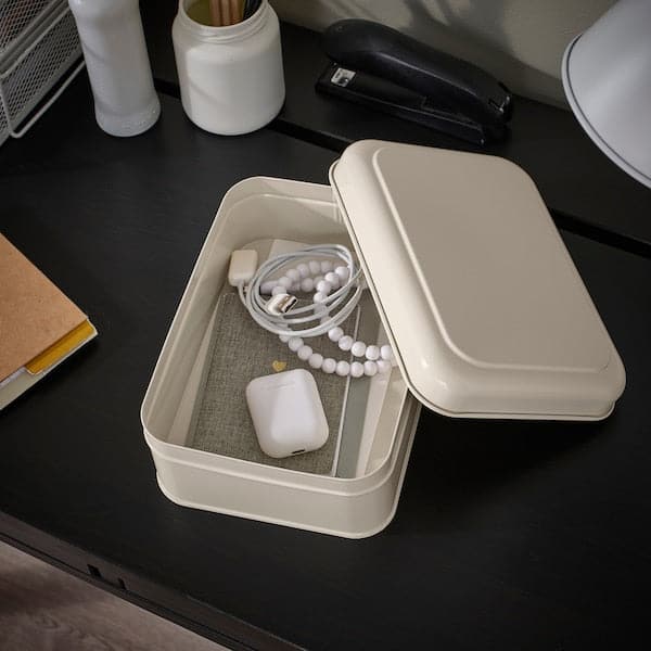 Ikea PLOGFÅRA - Storage box with lid, light beige, 22x16x8 cm