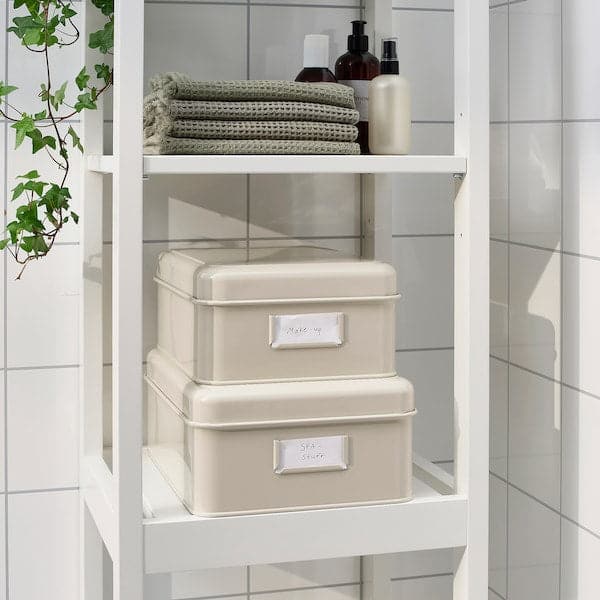 Ikea PLOGFÅRA - Storage box with lid, set of 2, light beige