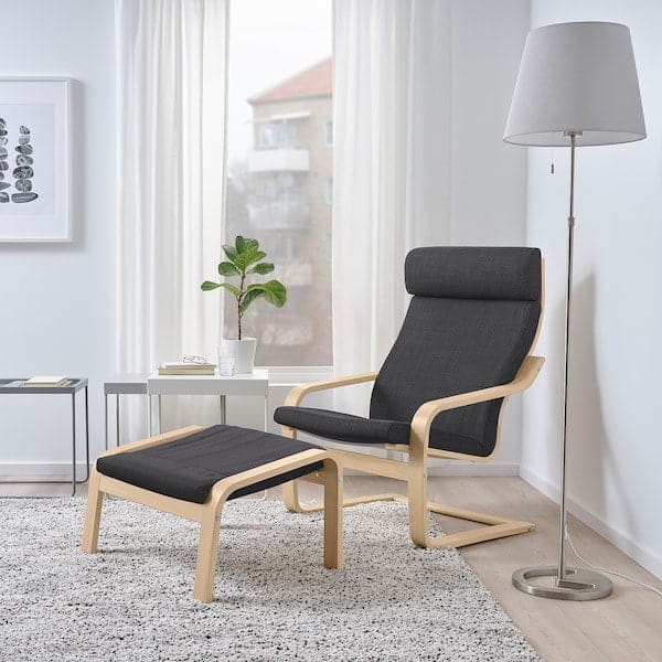 POÄNG Footstool - white mord oak veneer/Skiftebo dark grey , - best price from Maltashopper.com 19398750