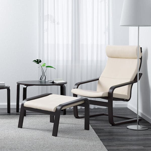 Ikea POÄNG Footrest - brown-black/Ivory Glose