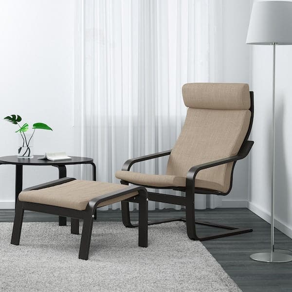 Ikea POÄNG Footstool - black-brown/Hillared beige ,