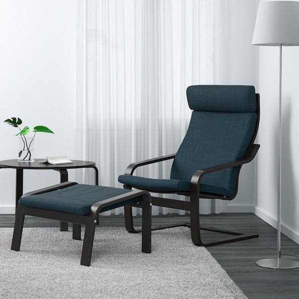 POÄNG Footstool - black-brown/Hillared dark blue , - best price from Maltashopper.com 29197893