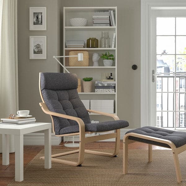 POÄNG - Armchair and footstool, mord white oak veneer/Gunnared dark grey , - best price from Maltashopper.com 19502092