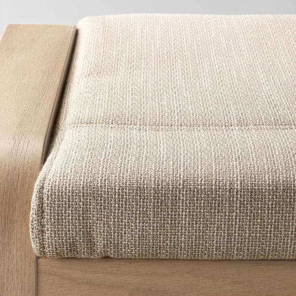 Ikea POÄNG Armchair and footrest - white mord oak veneer/Hillared beige ,