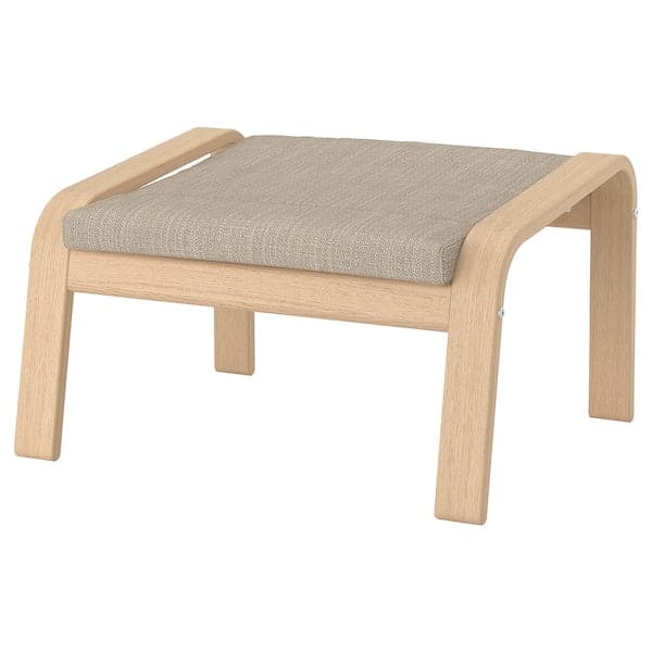 Ikea POÄNG Armchair and footrest - white mord oak veneer/Hillared beige ,
