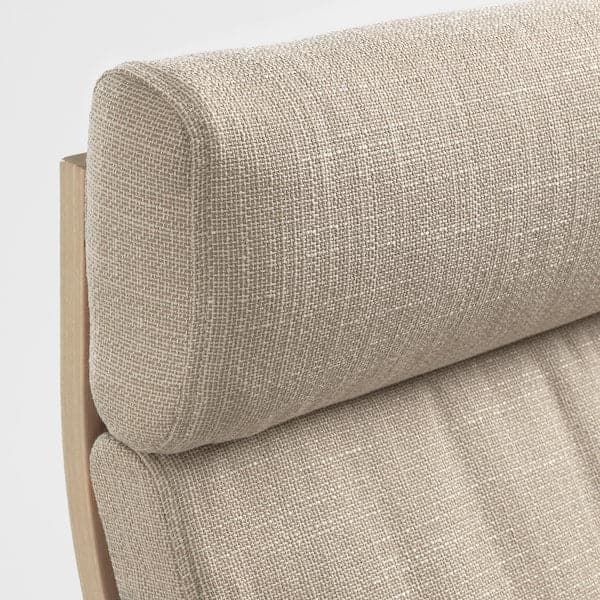 Ikea POÄNG Armchair and footrest - white mord oak veneer/Hillared beige ,