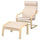 POÄNG - Armchair and footstool, birch veneer/ivory glose ,