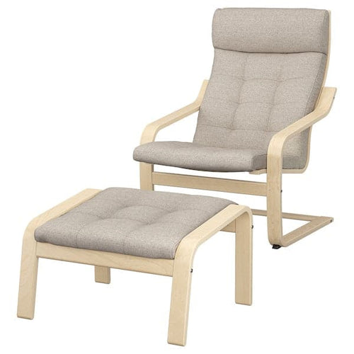 POÄNG - Armchair and footstool, birch veneer/Gunnared beige ,