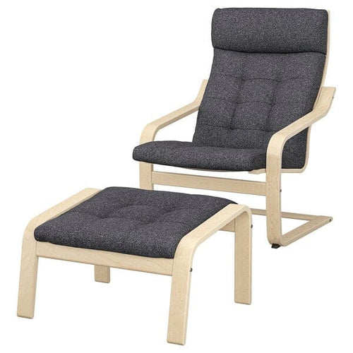 POÄNG - Armchair and footstool, birch veneer/Gunnared dark grey ,