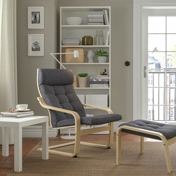 Ikea POÄNG - Armchair and footstool, birch veneer/Gunnared dark grey ,