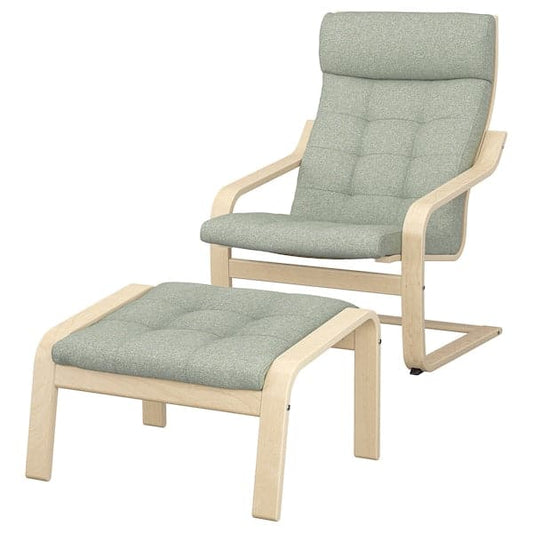 Ikea POÄNG - Armchair and footstool, birch veneer/Gunnared light green ,
