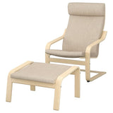 POÄNG armchair and footstool, birch veneer/Hillared beige