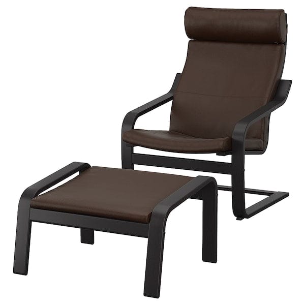 Ikea POÄNG - Armchair and footstool, black-brown/Glose brown