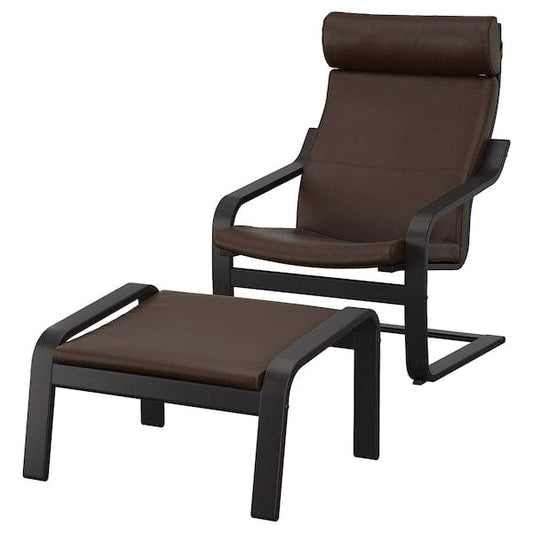 Ikea POÄNG - Armchair and footstool, black-brown/Glose brown