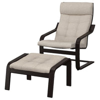 POÄNG - Armchair and footstool, brown/black/Gunnared beige , - best price from Maltashopper.com 09502002