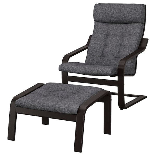 Ikea POÄNG - Armchair and footstool, brown-black/Gunnared grey ,