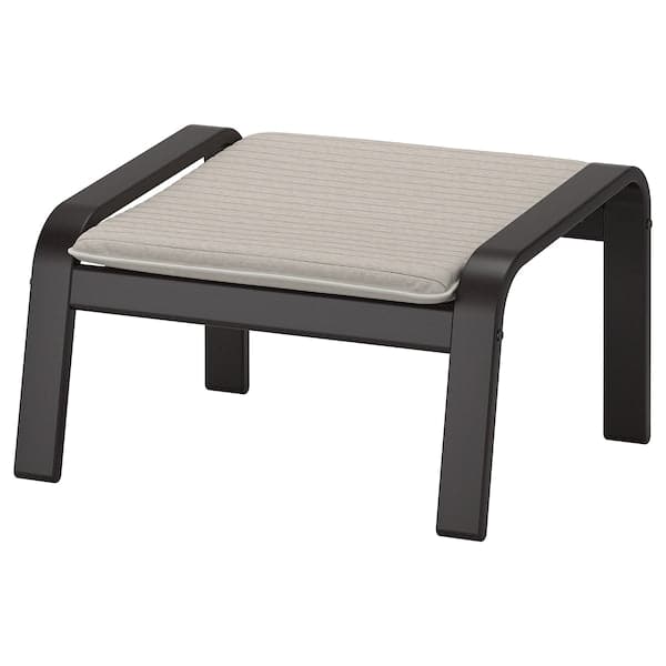 Ikea POÄNG Armchair and footstool - black-brown/Knisa light beige ,
