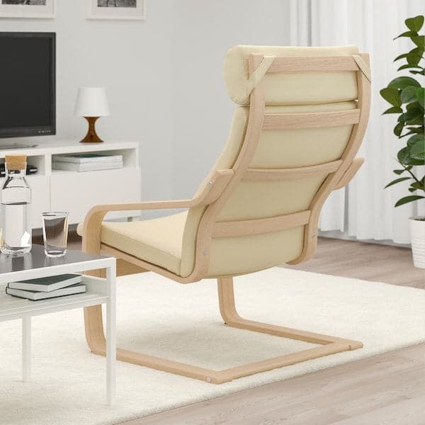 Ikea POÄNG - Armchair, veneered oak mord white/Glose ivory ,
