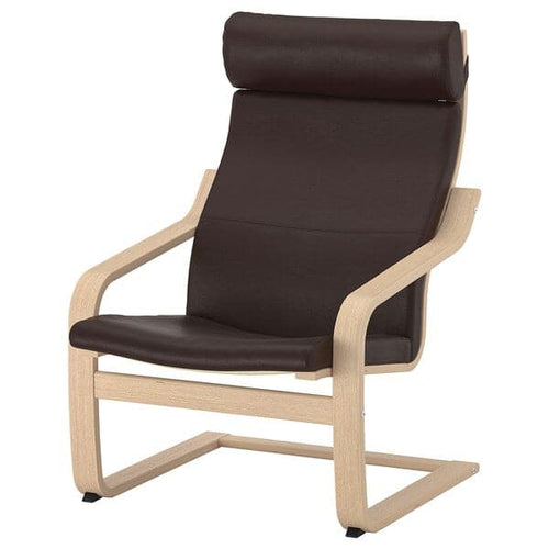 POÄNG - Armchair, veneered oak mord white/Glose dark brown ,