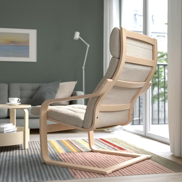 POÄNG - Armchair, mord white oak veneer/Gunnared beige , - best price from Maltashopper.com 69501995