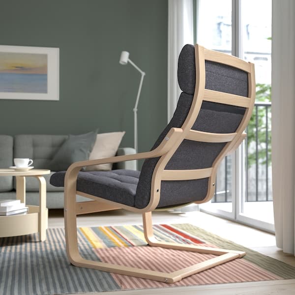 Ikea POÄNG - Armchair, oak veneer mord white/Gunnared dark grey ,