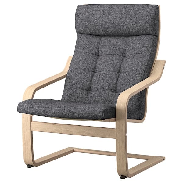 POÄNG - Armchair, oak veneer mord white/Gunnared dark grey ,