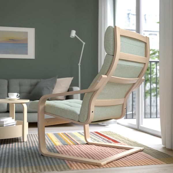 Ikea POÄNG - Armchair, oak veneer mord white/Gunnared light green ,